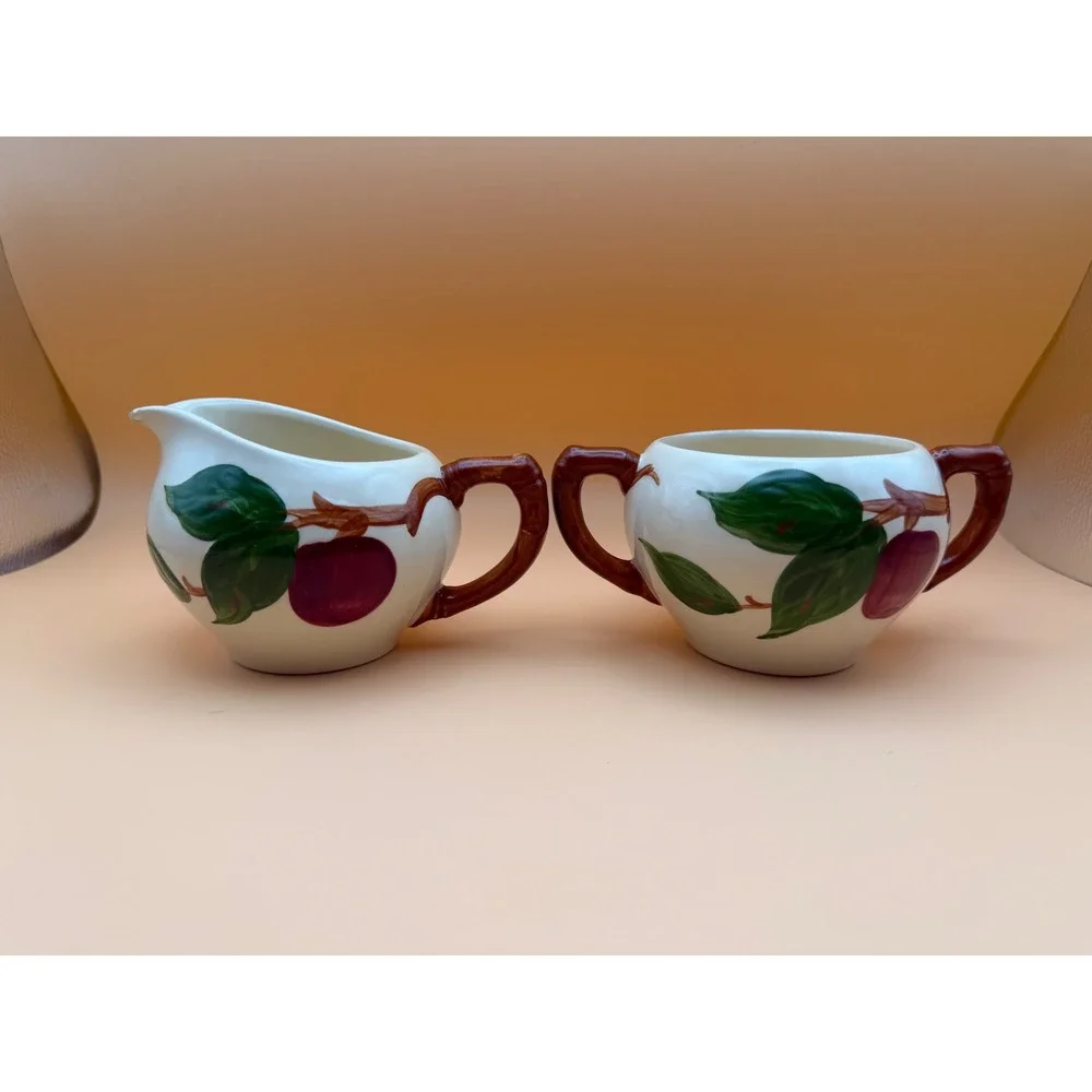 Franciscan Apple Creamer and Sugar Bowl Set Vintage Hand Painted Earthenware